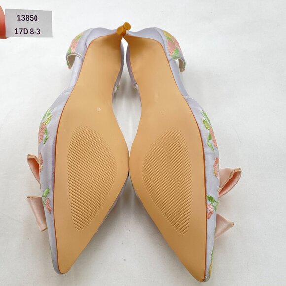 XYD Flower Pink-bow D'Orsay Kitten Heel Bridal Bowknot Pumps Pointed Toe Shoes - Picture 7 of 8